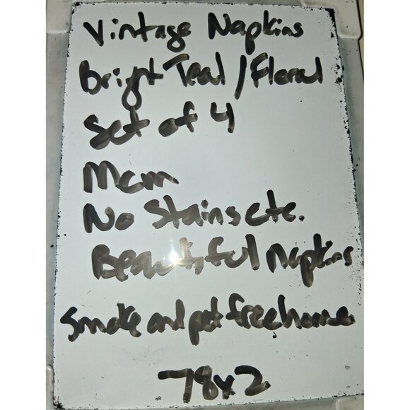 Set Of 4 Embroidered Floral Cloth Napkins With Teal Trim - Picture 8 of 8